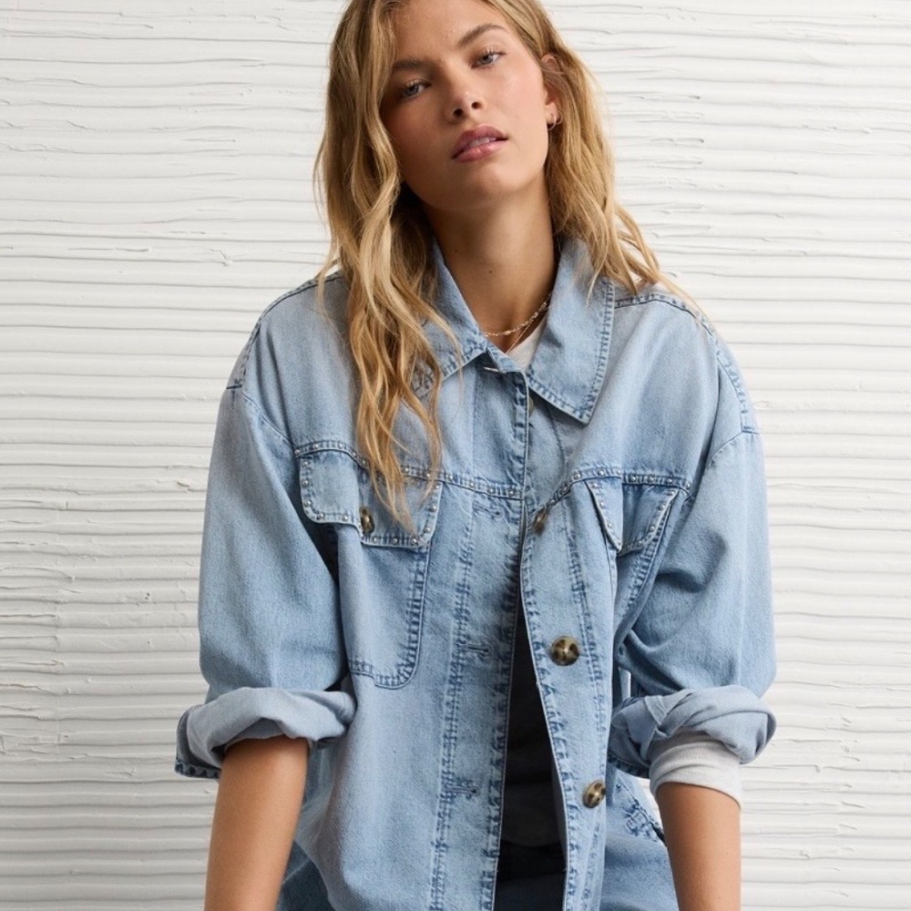 AE American Eagle Studded Denim Shacket - Picture 3 of 8